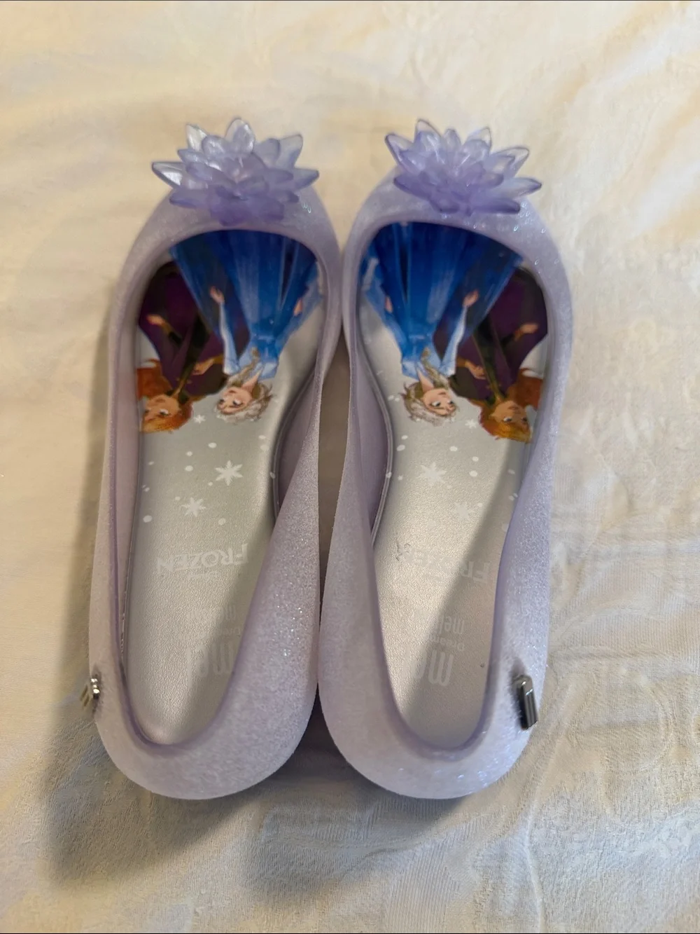 Mini Melissa Girls Frozen Sparkle Jelly Flats in Light Purple size 2